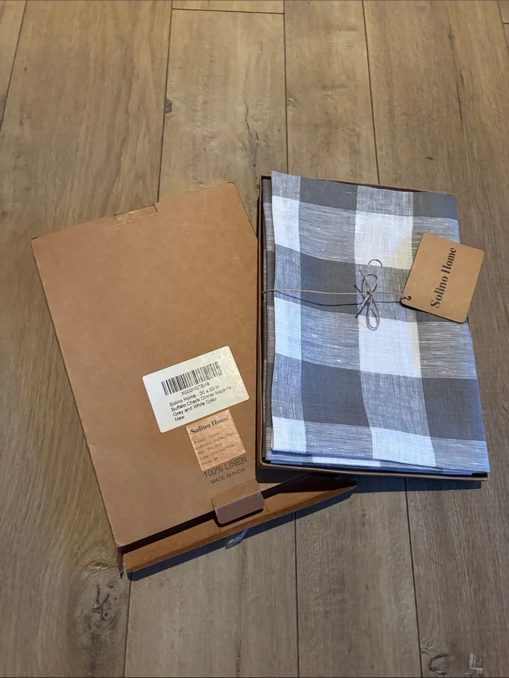 Solino Home Gray and White Buffalo Check Linen Napkins